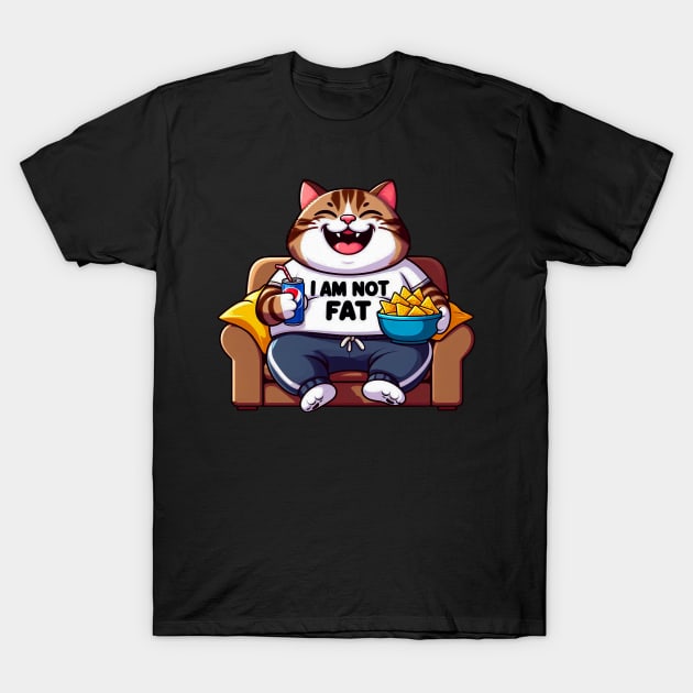 I Am Not Fat meme Tabby Cat Couch Potato Nachos Soft Drink T-Shirt by Plushism